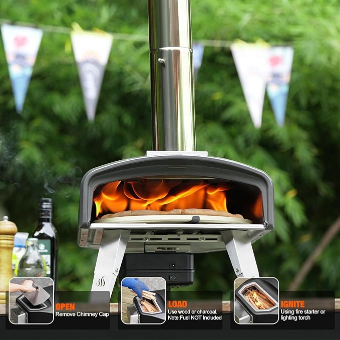 Mimiuo Outdoor Pizza Oven 12“ Wood Charcoal Fired Pizza Oven with Rotating Round Pizza Stone, Portable Pizza Stove for Outside Backyard Camping Picnics