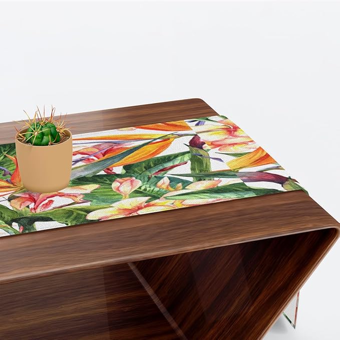 Tropical Exotic Flowers Bird Paradise Table Runner Kitchen Dining Table Runner 13*48in Table Center Decor for Indoor Outdoor Home Holiday Party