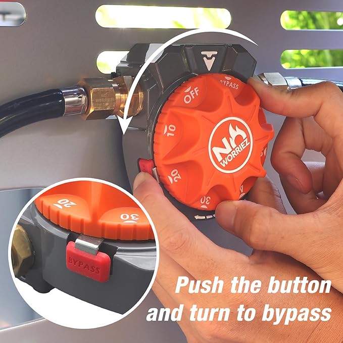 NO WORRIEZ Bypass High Pressure Safety Auto Shut-Off Gas Timer for Propane & Natural Gas | Outdoor Grill, Fire Pit, Pizza Oven | – 100,000 BTU, 5 PSI 1/2" NPT, Patent Pending