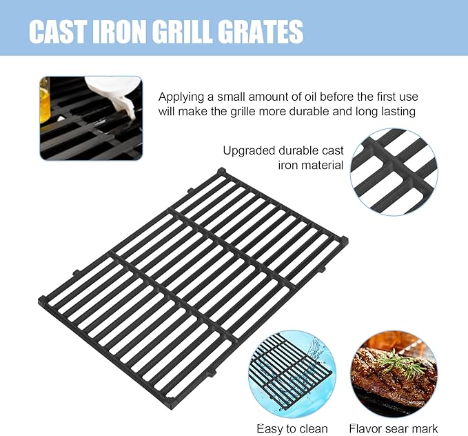 Cast Iron 7638 Grill Grates Replacement Parts for Weber Spirit I/II 300 Series Gas Grill, Cooking Grate for Spirit E/S-310 E/S-320 E/S-330 Spirit 700, Genesis 1000-3500, Silver Gold Platinum B/C,17.5"