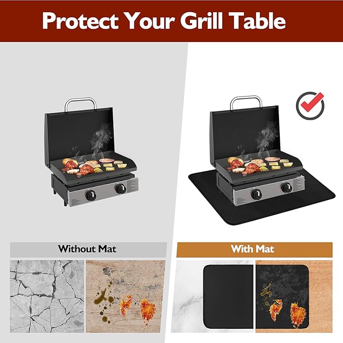 Heat Resistant Mats for Countertop and Grill Table, Fireproof Grill Mats for Camping Table Mat, Portable Charcoal and Gas Grill, Pizza Oven Compatible with Blackstone, Ninja 25x19.5x0.02in, Black