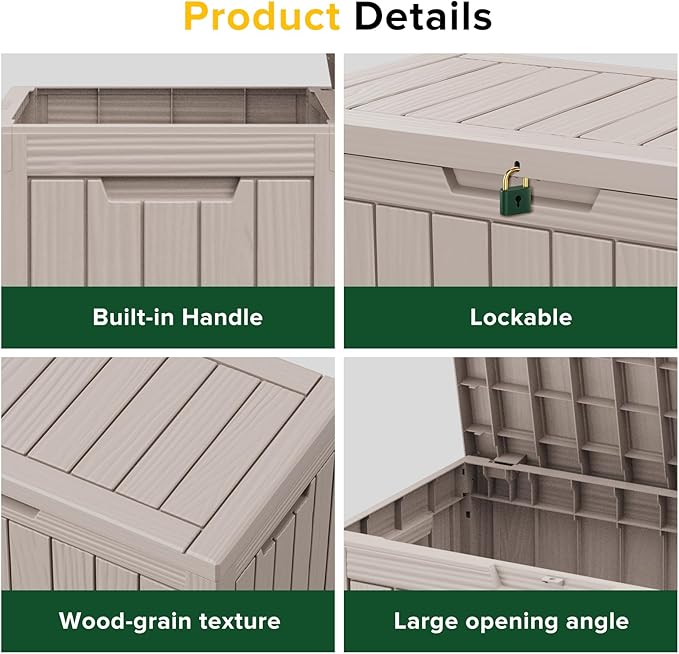 45 GallonOutdoor Storage Box,Resin Deck Boxes Waterproof, IndoorOutdoor Bin for Package Delivery, Patio Cushions, Gardening Tools, Lockable, UV Resistant