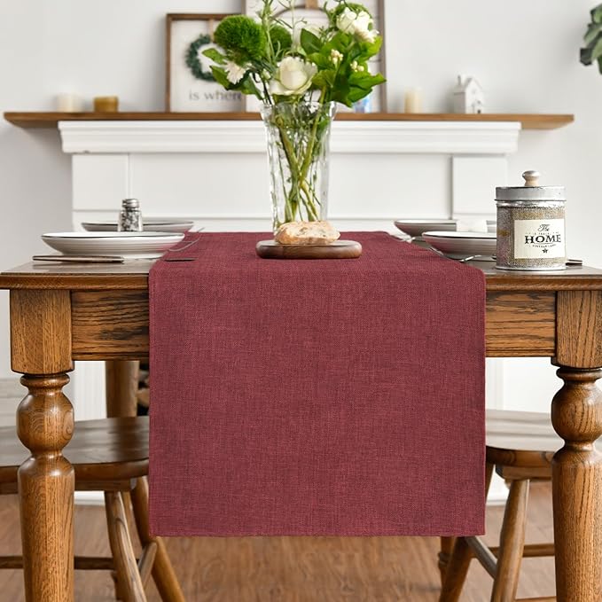 Artoid Mode Dark Red Table Runner, Seasonal Christmas Valentine's Washable Kitchen Dining Table Decoration for Home Party Decor 13x60 Inch