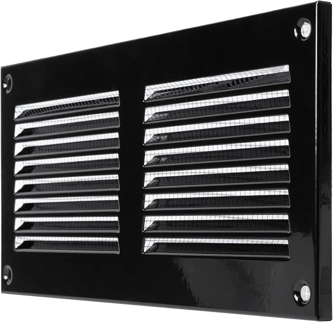 Repa Market 2-Pack 8x4 Inch Air Vent Cover/Black Galvanized Steel Louvered Grill Cover with Mesh Screen/Wall or Ceiling Vent/Durable Flush Mount HVAC Register for Indoor and Outdoor Ventilation