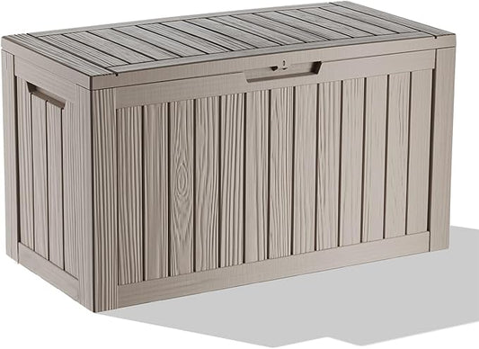 90 Gallon Deck Box,Resin Outdoor Storage Box with Lockable for Patio Furniture, Pool Accessories, Garden Tools Waterproof Outside Storage Box, Grey