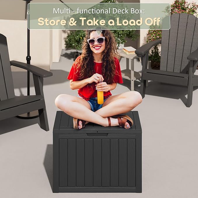 40 Gallon Outdoor Storage Deck Box Waterproof,Garden Tool,Backyard Cushion,Poolside Storage,Small Delivery Boxes for Outside,UV-Resistant & All-Weather,Wood-like Striped BLack