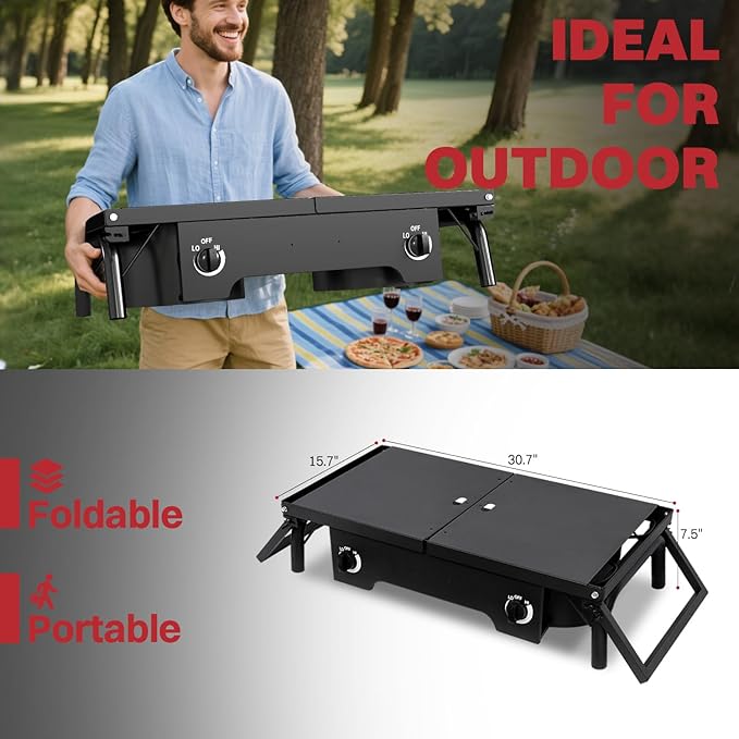 2 Burner Propane Camp Stove | 150,000 BTU Gas Burners | Side Shelves | Windscreen | Waterproof Cover | Detachable Legs | Ideal for Camping Backyard Outdoor Cooking