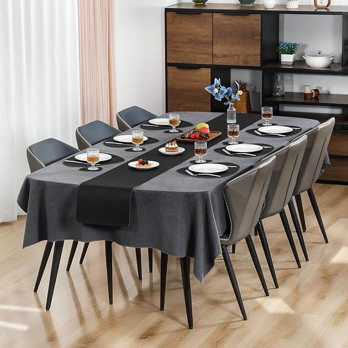 Placemats and Coasters, Washable Reversible Placemats Round Faux Leather Wipeable Place Mats Non Slip Heat Resistant Indoor Outdoor Table Mats (Set of 6, Black)