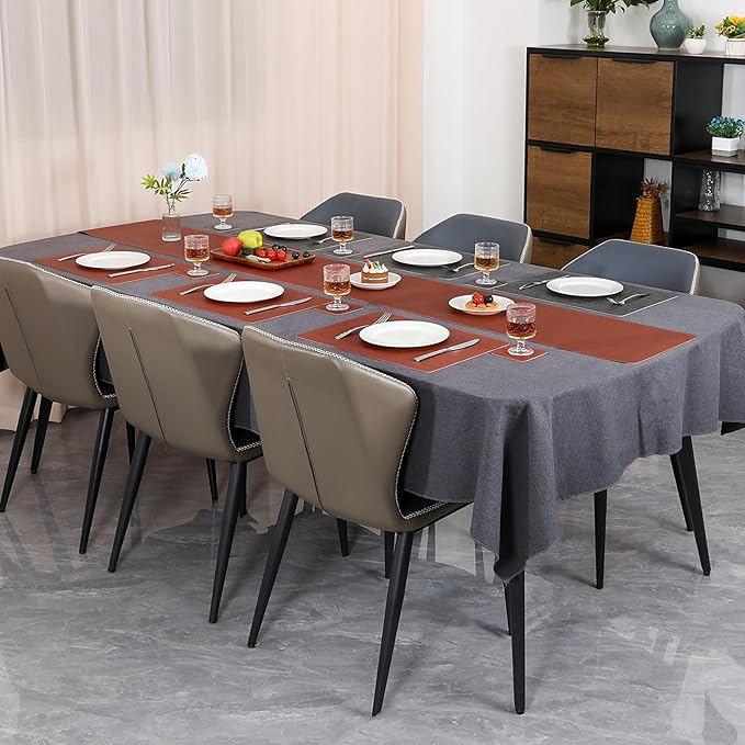 Table Runners 94 Inches Long, Dual-Sided Faux Leather Farmhouse Table Runner Waterproof Heatproof Non-Slip for Living Room Party Home Decor Holiday Decorations(Gray Terracotta, 12 x 94 Inch)