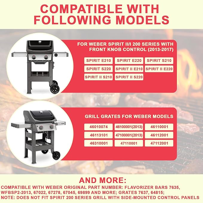 Spirit 200 Grill Grates 7635 Flavorizer Bars for Weber Spirit and GS4 Spirit II 200 Series Grills Spirit E210 S210 E215 E220 S215 S220, Spirit 2 E210 S210 Replacement Parts (Front Mount Controls) 7637