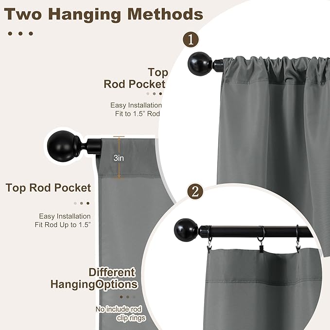 HolidayIdeas Outdoor Patio Curtains Waterproof with Rod Pocket 4 Panels 54x84 Inch- Weatherproof Balcony Outdoor Curtains for Apartments,Porch, Gazebo, Pergola, Sliding Glass Door, Grey