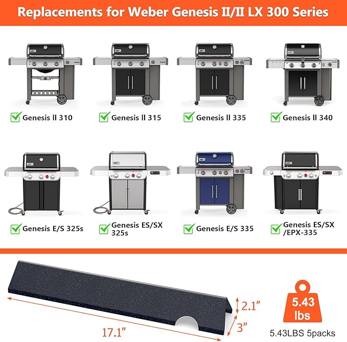QuliMetal GS4 Genesis II Flavorizer Bars for Weber Genesis II/LX 300, Genesis II E310, II E315, II E335 (2017 & Newer) Grills, 17-Inch Porcelain Enameled Steel 66795 Flavorizer Bars for Weber 66032