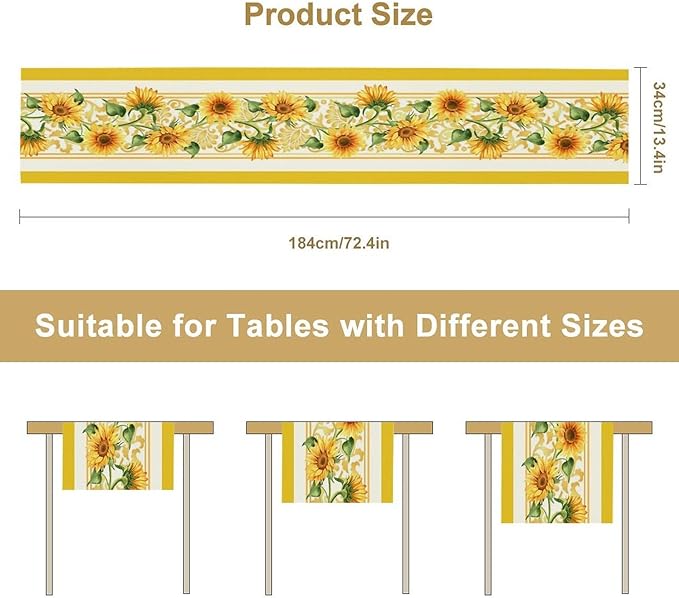 Yellow Sunflower Table Runner, Spring Summer Seasonal Floral Farmhouse Rustic Vintage Flower Print Table Cover for Home Kitchen Dining Table Decor Party, 13x36inch