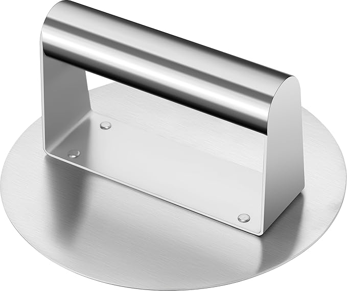 Stainless Steel Burger Press 6.2" Round Smash Burger Press- Pro Non-Stick Burger Smasher for Blackstone/Flat Top Grill, Perfect for Burgers, Bacon | Dishwasher Safe Grill Press