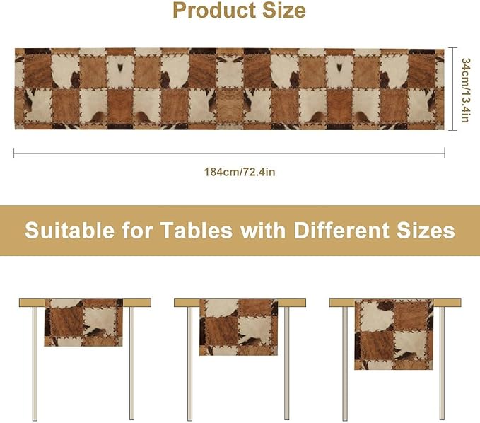 Cowhide Animal Table Runner, Vintage Western Cowboy Patchwork Fur Table Runner for Kitchen Farmhouse Dining Home Banquet Party 13x36in