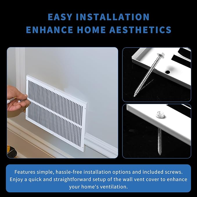 24x10 Return Air Grille (Duct Opening Size), Air Return Vent Cover, AC Vent Cover, Cold Air Return Vent Cover, Flat Return Air Grilles, Outer Dimensions:25.75"W x 11.75"H (24"Wx10"H, Duct Opening)