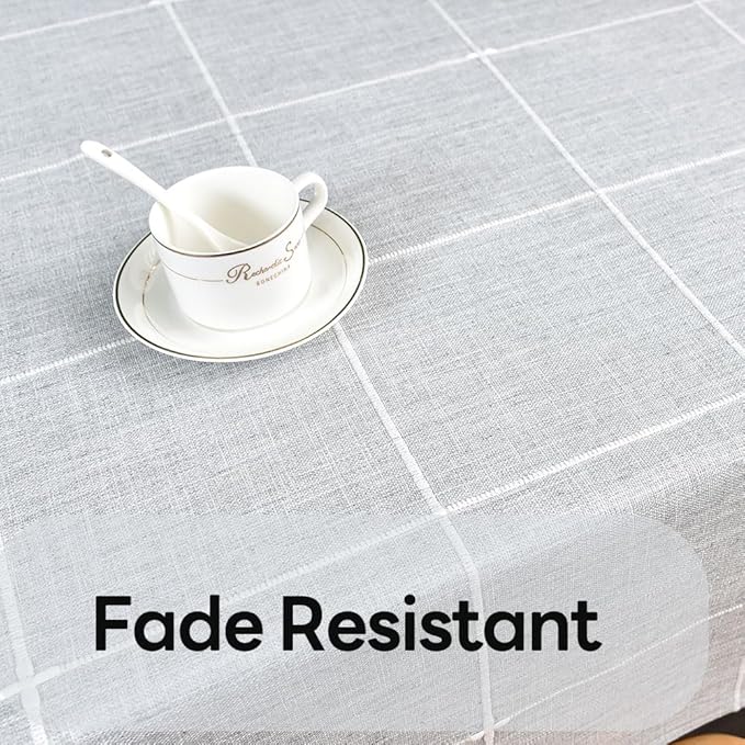 Farmhouse Table Cloth for Rectangle Tables Gray Plaid Boho Tablecloth Heavy Duty Cotton Linen Blend Washable & Wrinkle Resistant Rustic Table Cover for Outdoor Kitchen Dining (52x70 Inch)