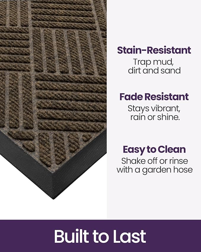 DEXI Front Door Mat Outside Entrance, 2x4 ft Rubber Entry Doormat Heavy Duty, Welcome Mats Non Slip for Inside House Floor Entryway Back Doors Exterior Patio, Diamond Brown