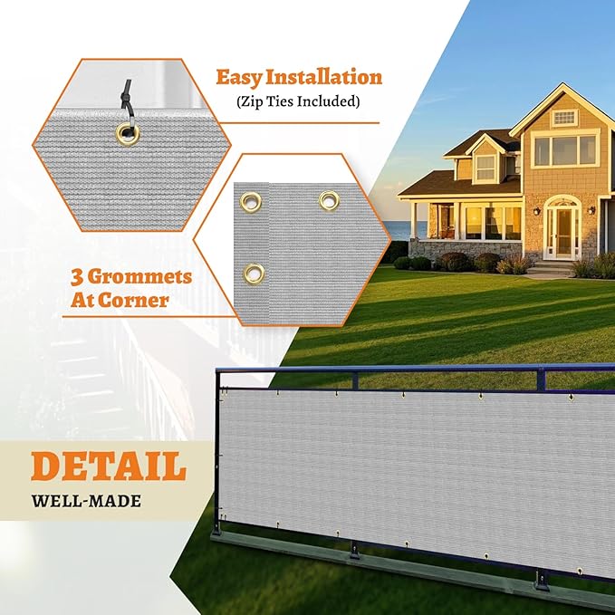 2.5' x 137' Balcony Privacy Screen Fence Cover with Zip Ties Grommets for Apartment Patio Porch Deck Backyard Outdoor (Gray)
