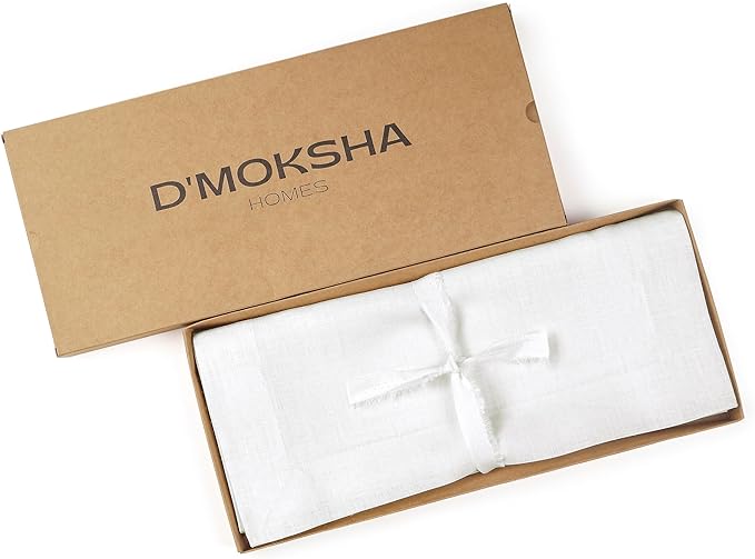 D'Moksha Homes Linen White Table Runner 60 Inches - 100% Pure Linen Table Runner 14 x 60 Inch for Coffee Tables, Dresser, Valentines, Holiday - Machine Washable