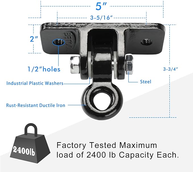 BETOOLL 2400 lb Capacity Heavy Duty Swing Hangers for Wooden Sets Playground Porch Indoor Outdoor & Hanging Snap Hooks Black of 2