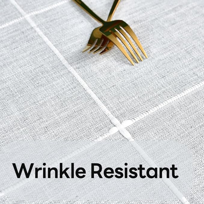 Farmhouse Table Cloth for Rectangle Tables Gray Plaid Boho Tablecloth Heavy Duty Cotton Linen Blend Washable & Wrinkle Resistant Rustic Table Cover for Outdoor Kitchen Dining (52x70 Inch)