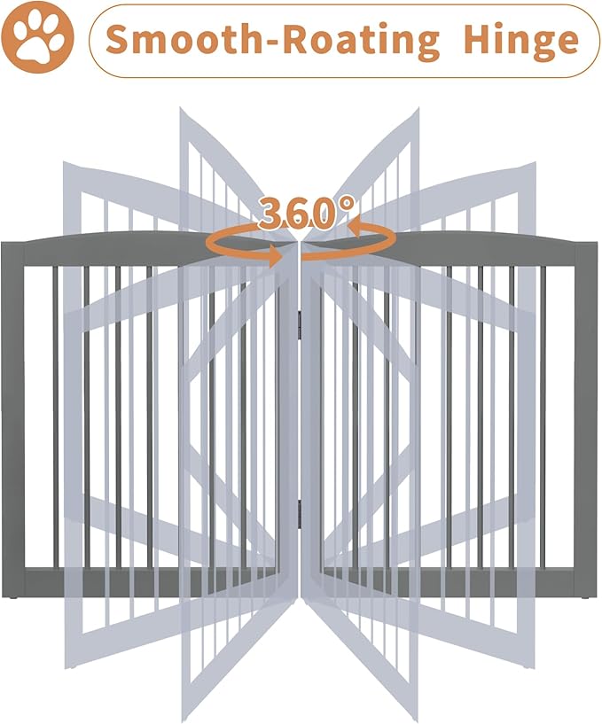 Freestanding Dog Gate with Door, Pet Gate for Stairs, 80 inch Wide Pet Barrier Indoor, Dog Fences Indoor, Support Feet Included, 4 Panels, 24" Tall, Grey