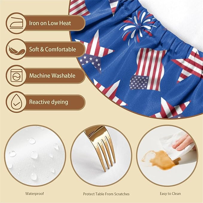 Rectangle Table Cloth Cover Waterproof Elastic Fitted Polyester Fitted Tablecloths for 6 Foot Tables for Indoor,Picnic, Camping, Outdoor （60" x 30"，American Flag）