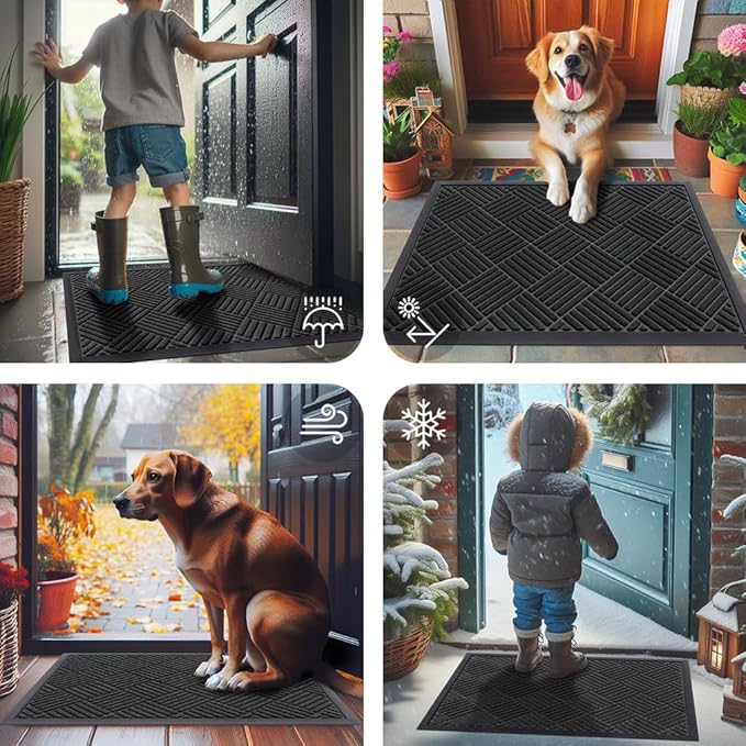 Smiry Front Door Mat Outside Entrance, Heavy Duty Outdoor Indoor Natural Rubber Doormat, Non Slip, Trap Dirt and Moisture, Easy Clean, Low Profile Patio Porch Entryway Mat, 71x23, Black