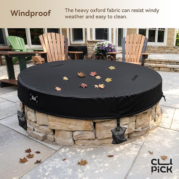Outdoor Firepit Covers Round,In Ground Heavy Duty Waterproof Fire Pit Cover,Suitable for 50-55 Inch Round Built in Stone Firepits,Black