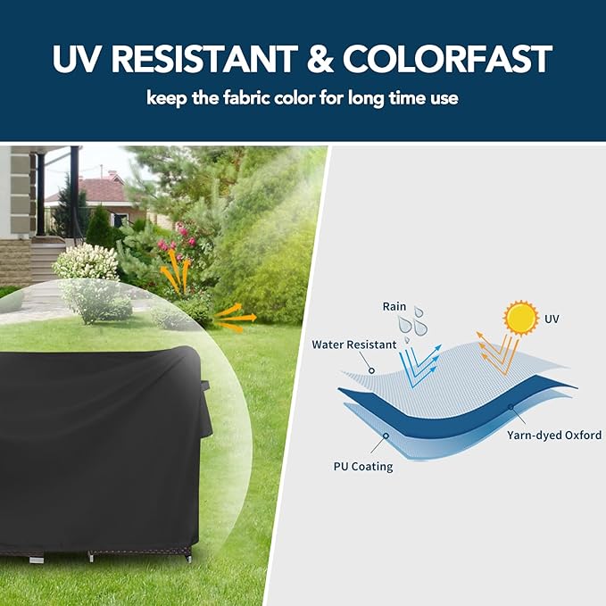 Easy-Going Square Patio Furniture Cover Waterproof Outdoor Dining Table and Chair Cover Anti-UV Outside Sectional Sofa Set Covers (64"L x 64"W x 28"H, Black)