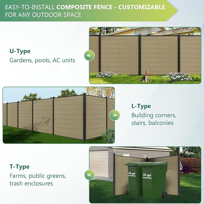 Mondaria Fence Privacy Screen with 8ft In-ground Posts, 6ft(H) x 6ft(W) Wood Plastic Composite Fence Panels Weather-Resistant Outdoor Fence for Backyard/Garden (Ancient Wood, 1 Post)