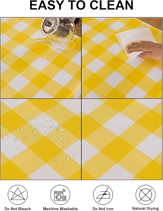 Cupuamon 2 Pack Waterproof Polyester Fabic Rectangle Checkered Tablecloth，60x102 Outdoor Table Cloth，Oil Stain Prevention Table Cloth for Pinics and Parties（Yellow and White）
