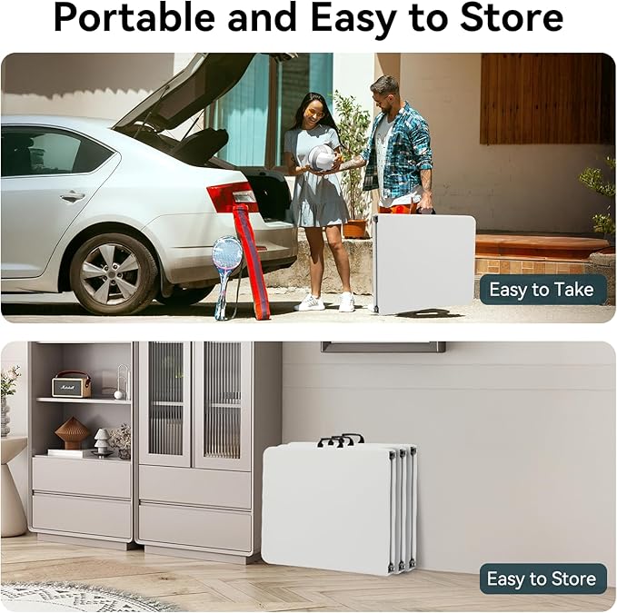 30 Pack of 6 Foot Foldable Table with Built in Handle & Steel Legs ,Heavy Duty Portable ,Perfect for Party, Dining, Wedding, Events, Picnic Indoor, Outdoor, Camping, Utility, Folding(white-30pac)