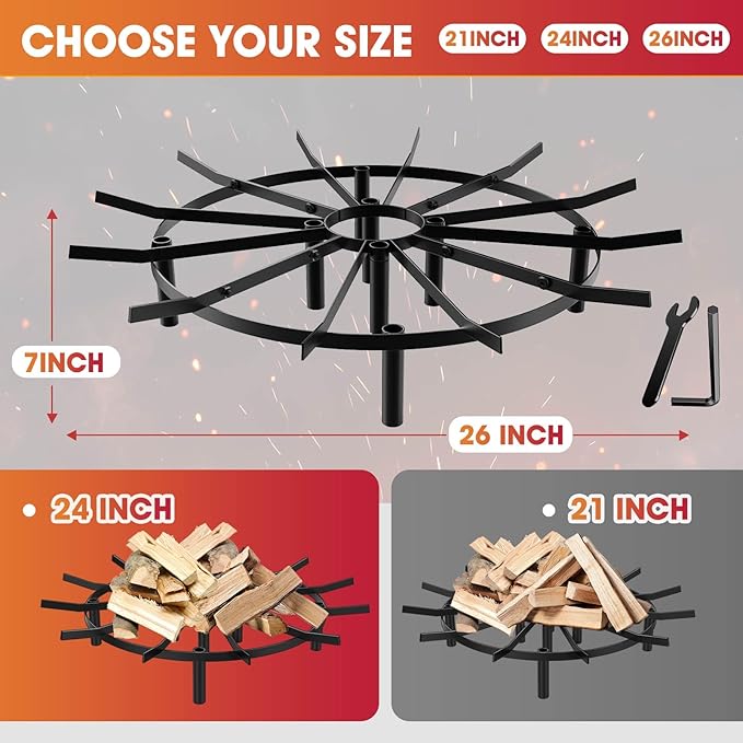 Fire Pit Grate & Fireplace Grate, Heavy Duty Heat Resistant Campfire Grill for Campfires and Outdoor fire pits(Black, 21 in)