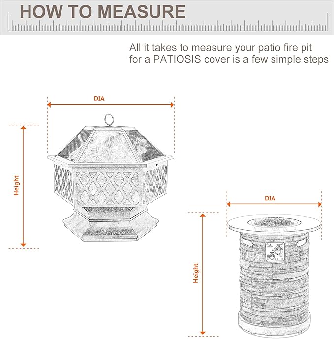 Grey Round Fire Pit Cover Outoor 36 inch Dia Waterproof Patio Deck Propane Fire Bowl Cover 600D Heavy Duty All Weather Resistant