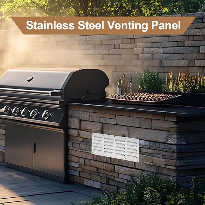 2 Pack Stainless Steel Venting Panel for Grill Accessory, 15" by 6-1/2" Stainless Steel Venting Panel for Masonry Fire Pits Fireplaces, Metal Vent Cover for Outdoor Kitchens