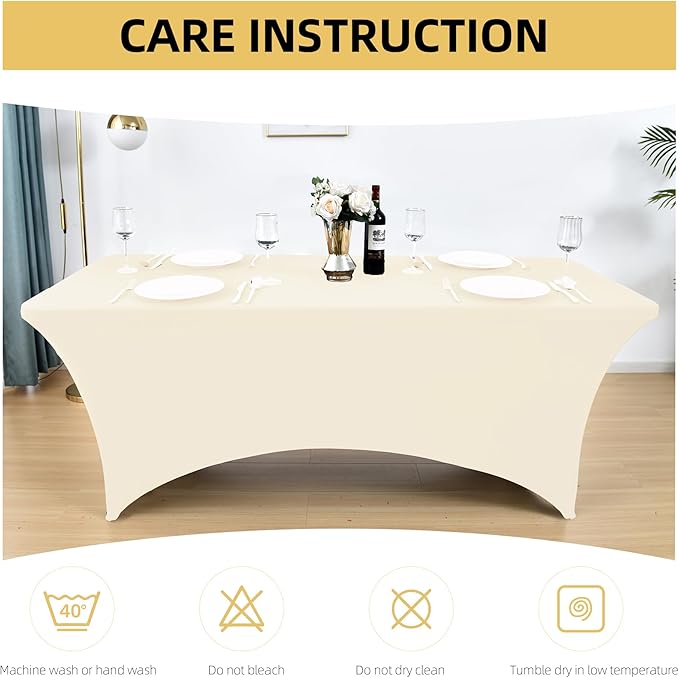 2-Pack 8ft Spandex Table Covers for Rectangle Folding Tables - Washable Elastic Tablecloth - Ultimate Fitted Table Protector for Birthday Parties, Trade Shows, Banquet