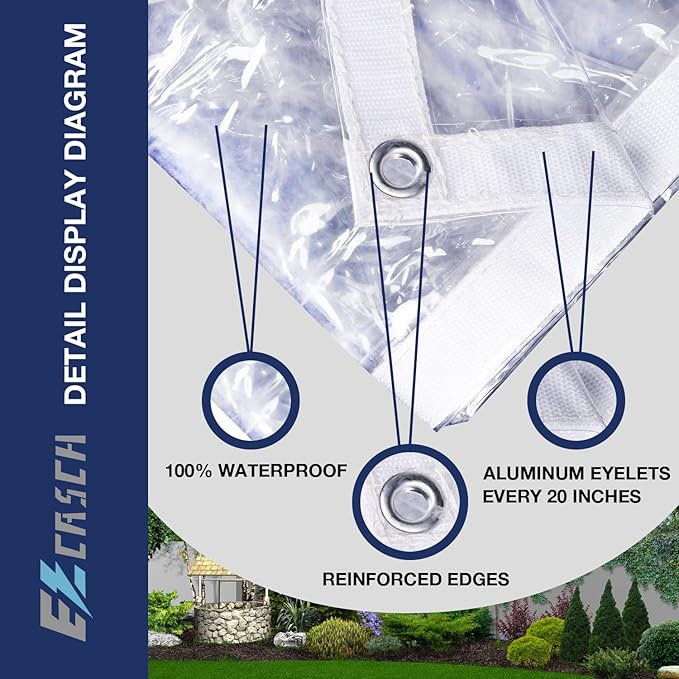 Clear Tarp 8' x 8', 15 Oz Clear Vinyl PVC Tarp Waterproof Tarpaulin 100% Transparent PVC Tarps Upgrade to Double The Cold Resistance-Temperature from -5°F to 140°F