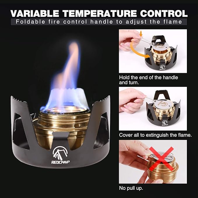 REDCAMP Mini Alcohol Stove for Backpacking, Lightweight Brass Spirit Burner with Aluminium Stand for Camping Hiking