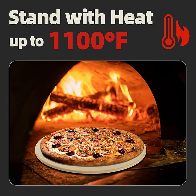 14" Round Pizza Stone, Heavy Duty Cordierite Pizza Pan for Grilling & Pizza Oven, High Temperature Resistant Baking Stone for Pizza, Bread, Meat