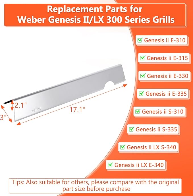 QuliMetal SUS304 Flavorizer Bars for Weber Genesis II/LX 300 Series, Genesis II E-310, II E-330, II E-335, II S-335, II LX S/E-340 (2017 and Newer) Gas Grills, Heat Plates Replacements for 66032/66795