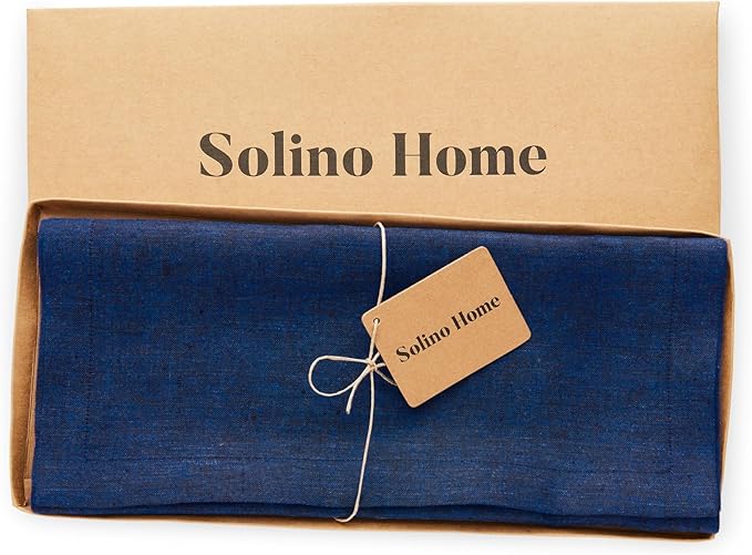 Solino Home Linen Royal Blue Table Runner 120 Inches Long - Athena, 100% Pure Linen Dining Table Runner 14 x 120 Inch for Winter