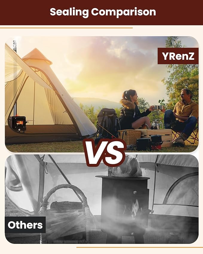 Wood Stove,YRenZ Hot Tent Stove with 7-Section Stainless Steel Chimney, HeatControl Stovepipe and Elbow Pipe, Wood Burning for Outdoor Camping and Ice Fishing