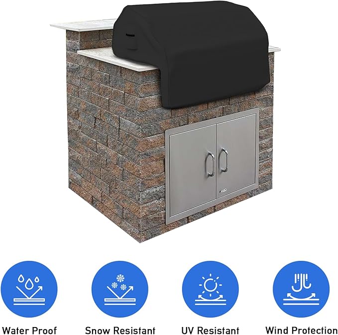 Covers & all Built-in Outdoor Grill Cover, Durable Heavy Duty 18 Oz Waterproof Cover Tuff Material with Air Pocket & Elastic for Snug Fit (57" W x 27" D x 26" H inches, Black)