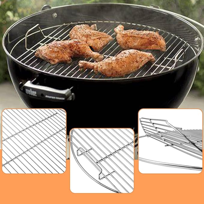 AJinTeby Heavy Duty Plated Steel Hinged Cooking Grate and Lower Grate, Charcoal Grate for Weber 22 inch/ 22.5" Charcoal Grills, Smokey Mountain Cooker (7436+85041+63014)