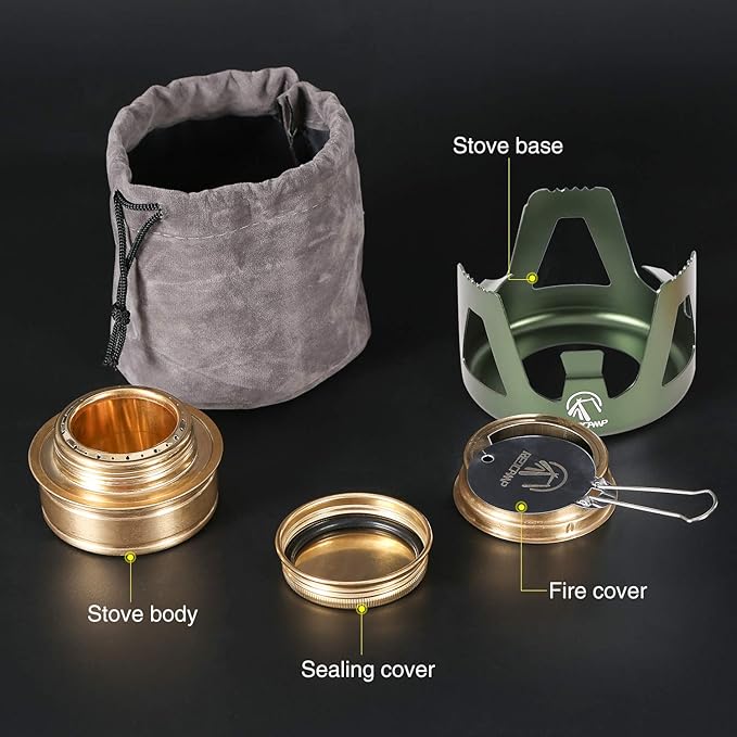 REDCAMP Mini Alcohol Stove for Backpacking, Lightweight Brass Spirit Burner with Aluminium Stand for Camping Hiking