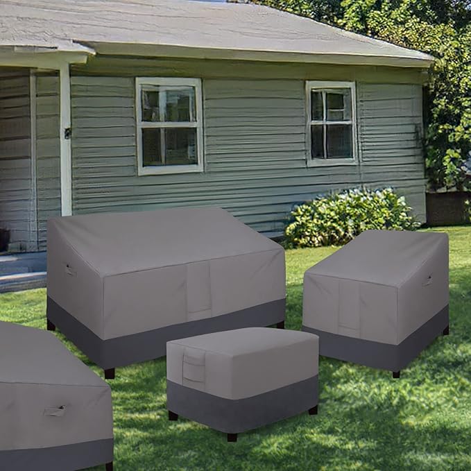 Easy-Going Outdoor Ottoman Cover, Waterproof Patio Ottoman Cover, Heavy Duty Outdoor Furniture Cover with Padded Handles (22"x22"x17", Gray/Dark Gray)