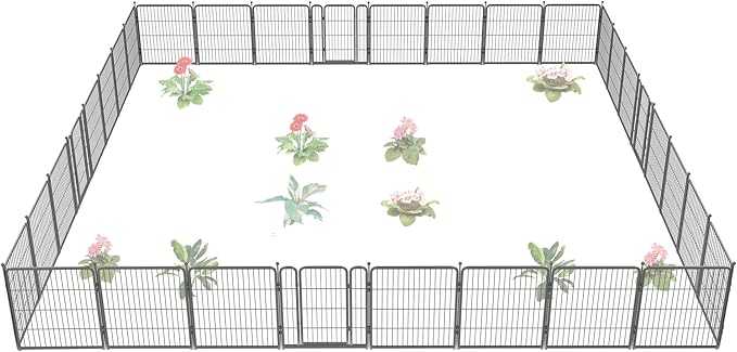 FXW Garden Fence Outdoor for The Yard – 32in(H) x 72.9ft(L) Heavy Duty Metal Animal Barrier for Dog and Rabbit, Decorative Dog Fence, 32 Panels, Silver