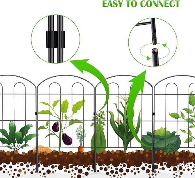 28 Pack Decorative Garden Fence Outdoor 24in (H) x 30ft (L) Coated Metal RustProof Landscape Wrought Iron Wire Border Folding Patio Fences Flower Bed Fencing Animal Barrier Section Panels Decor